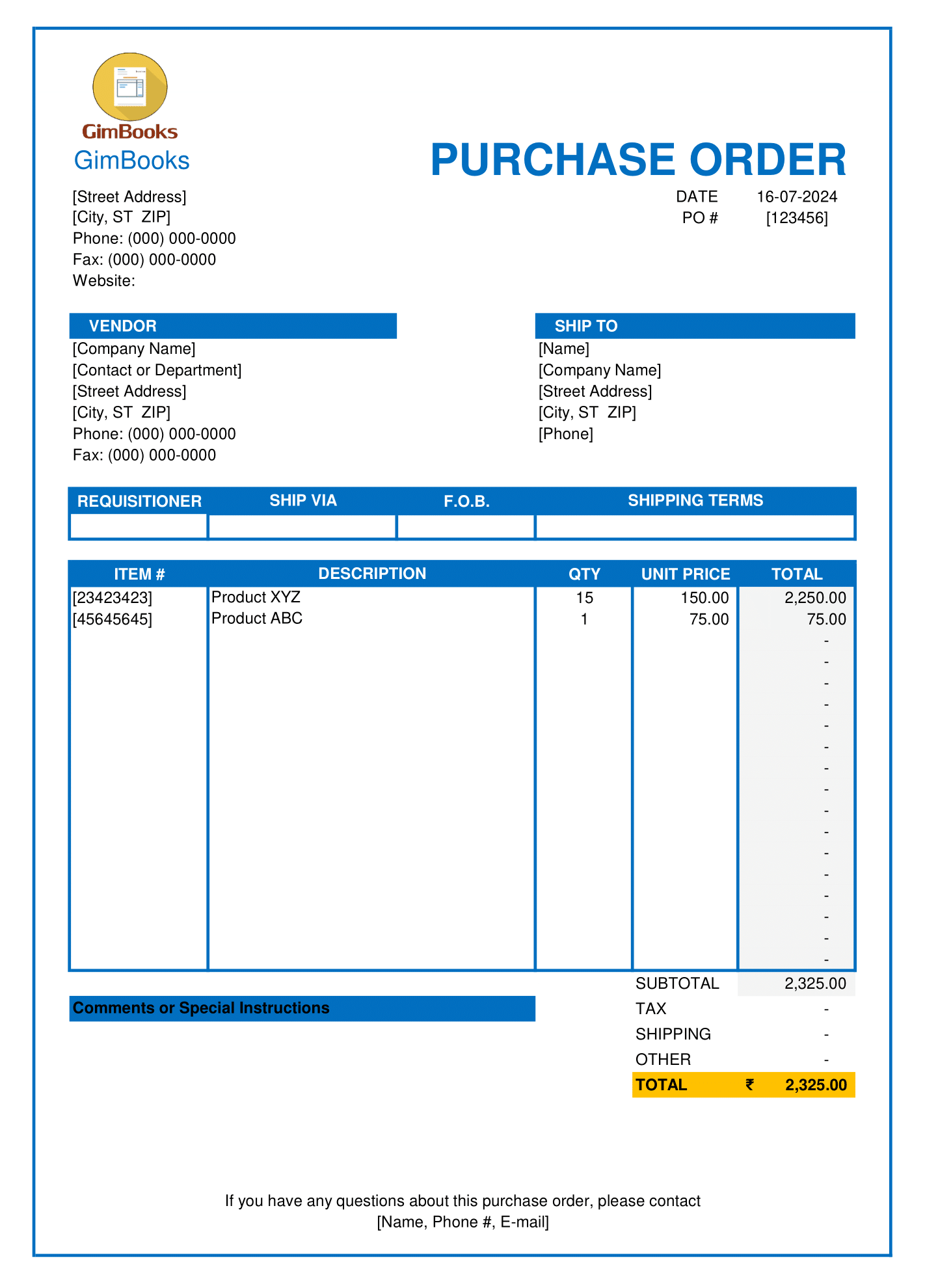 Purchase Order Format Download Custom Templates for Business